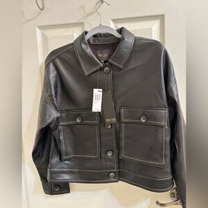 Truth by Republic Women's Dark faux leather Jacket with Contrast Stitching